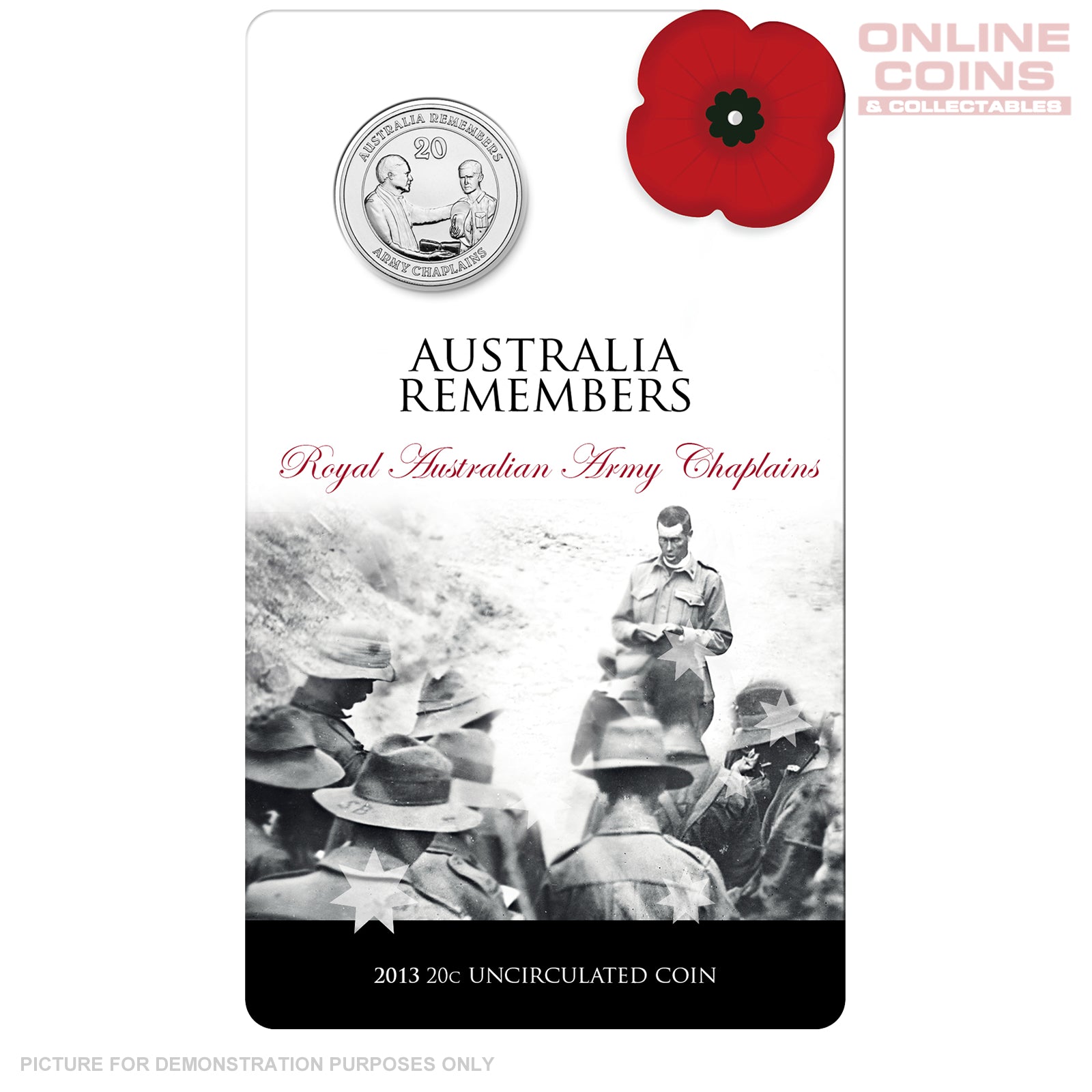 2013 Royal Australian Mint - Australia Remembers - Army Chaplains - Uncirculated 20c Carded Coin
